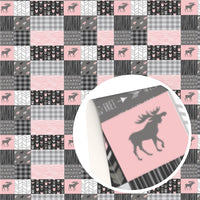 Moose on Pink Buffalo Plaid